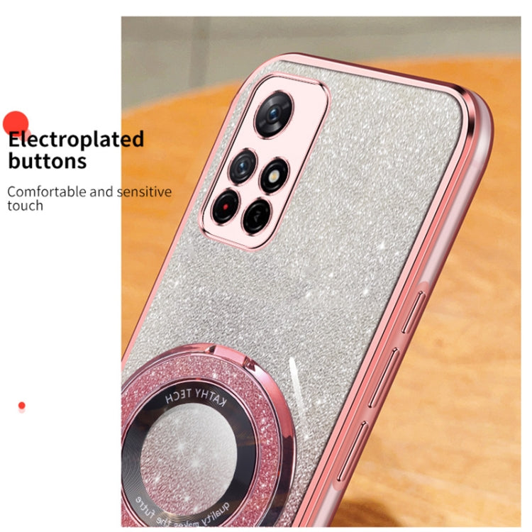 For Redmi Note 11 5G Plated Gradient Glitter Round Holder TPU Phone Case