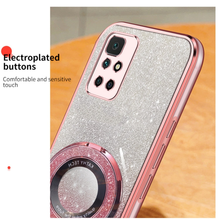 For Redmi 10 Plated Gradient Glitter Round Holder TPU Phone Case