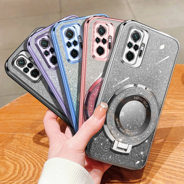 For Redmi Note 10 Pro 4G Plated Gradient Glitter Round Holder TPU Phone Case