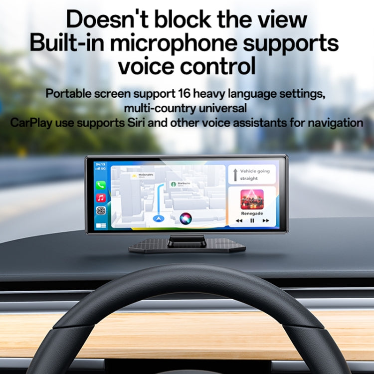 Yesido KM19 10.26 inch Center Console CarPlay Portable Car Video Navigation with Driving Recorder - Black