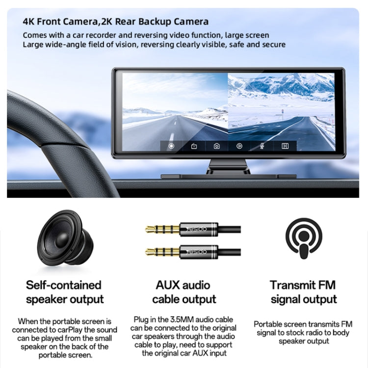 Yesido KM19 10.26 inch Center Console CarPlay Portable Car Video Navigation with Driving Recorder - Black