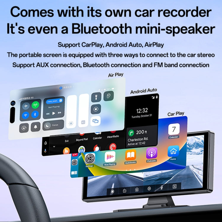 Yesido KM19 10.26 inch Center Console CarPlay Portable Car Video Navigation with Driving Recorder - Black