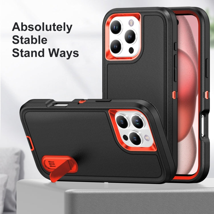 For iPhone 16 Pro Max Rugged PC + Silicone Phone Case with Holder