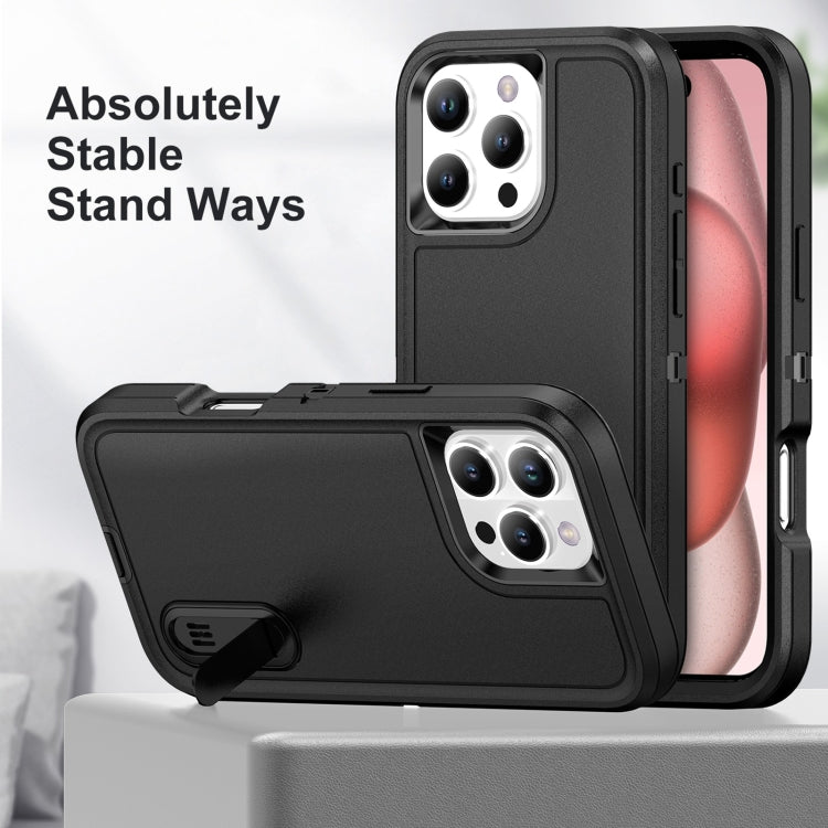 For iPhone 16 Pro Rugged PC + Silicone Phone Case with Holder