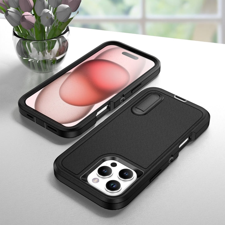 For iPhone 16 Pro Rugged PC + Silicone Phone Case with Holder