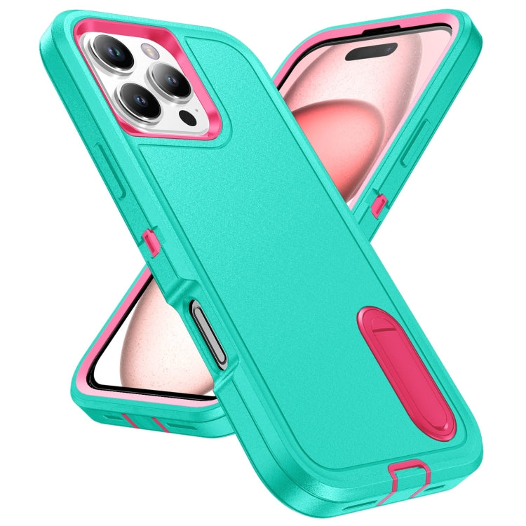 For iPhone 16 Pro Rugged PC + Silicone Phone Case with Holder