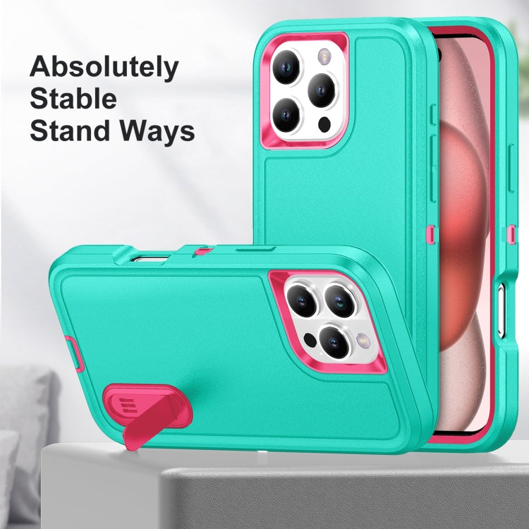 For iPhone 16 Pro Rugged PC + Silicone Phone Case with Holder