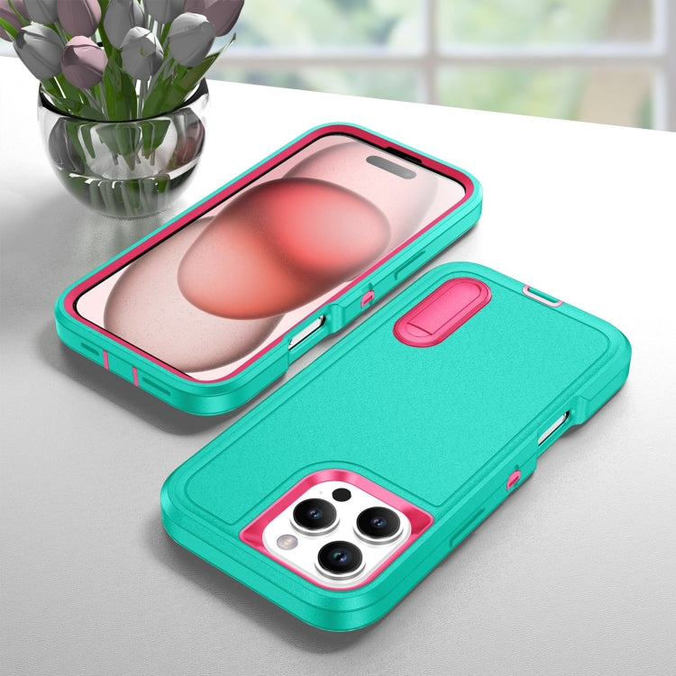 For iPhone 16 Pro Rugged PC + Silicone Phone Case with Holder