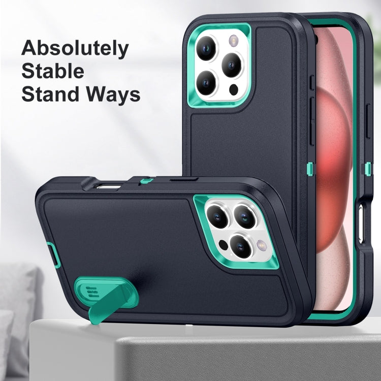 For iPhone 16 Pro Rugged PC + Silicone Phone Case with Holder