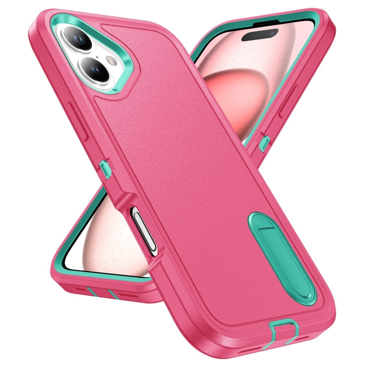 For iPhone 16 Plus Rugged PC + Silicone Phone Case with Holder