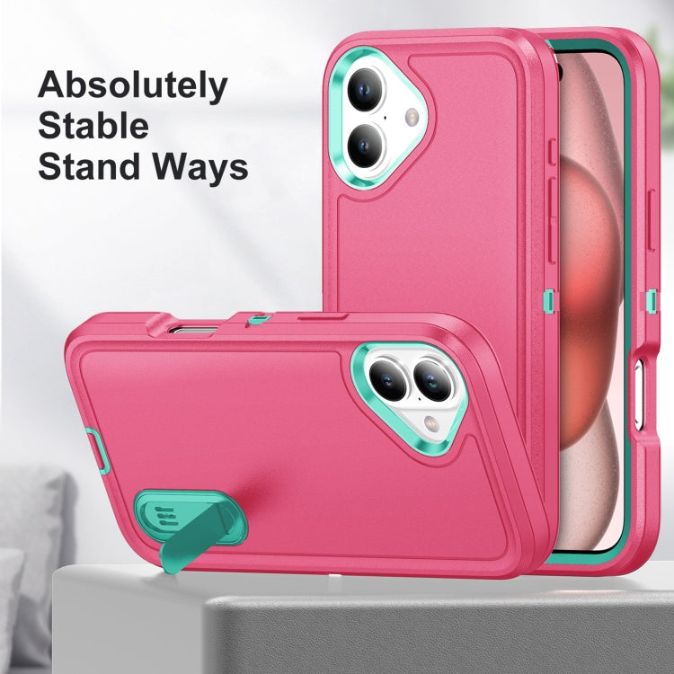 For iPhone 16 Plus Rugged PC + Silicone Phone Case with Holder