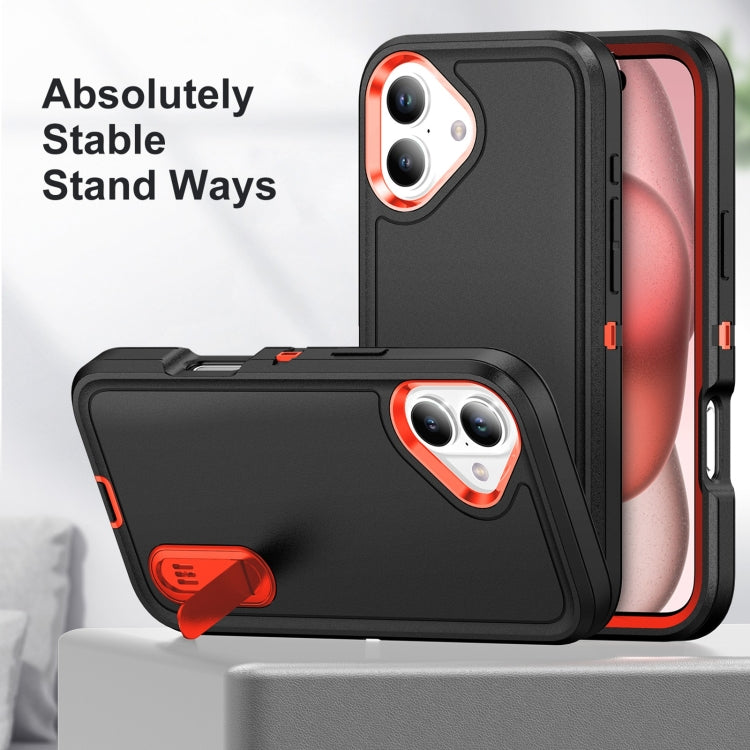 For iPhone 16 Plus Rugged PC + Silicone Phone Case with Holder