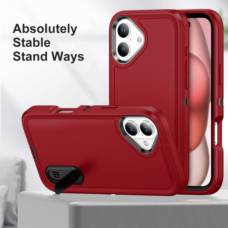 For iPhone 16 Plus Rugged PC + Silicone Phone Case with Holder