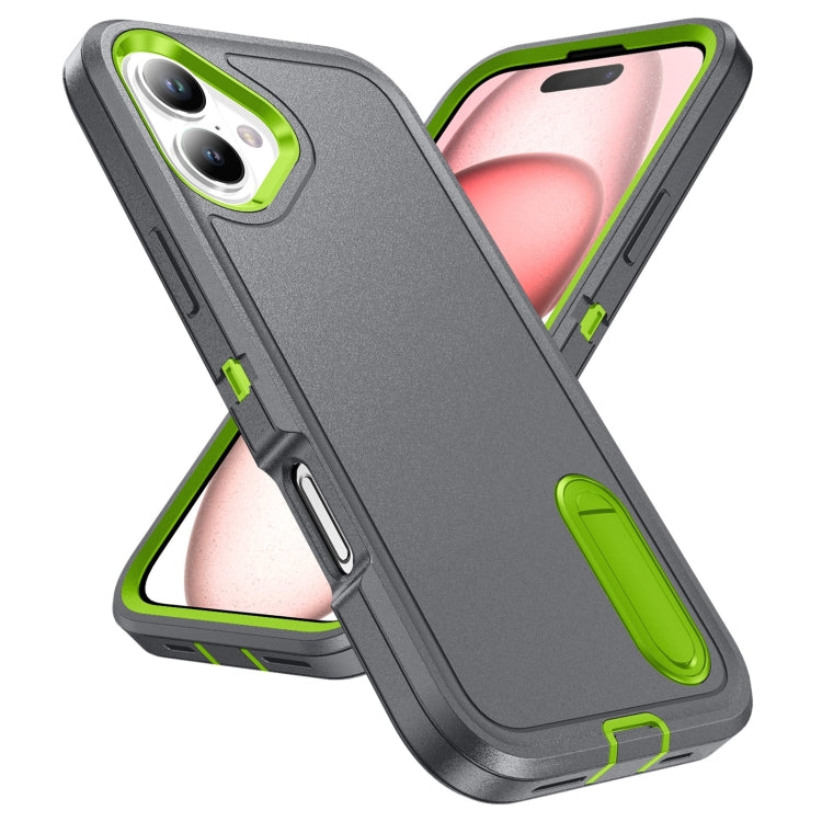 For iPhone 16 Plus Rugged PC + Silicone Phone Case with Holder