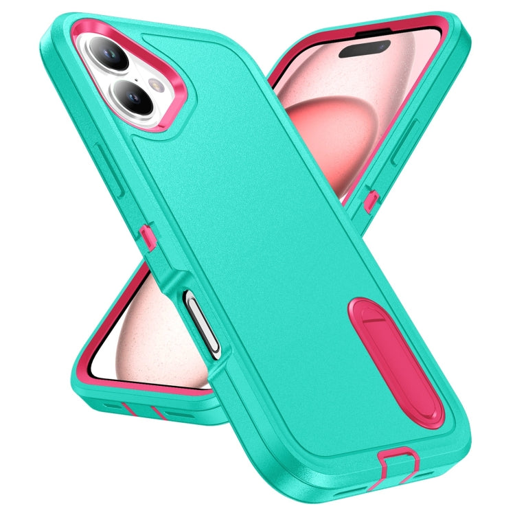 For iPhone 16 Plus Rugged PC + Silicone Phone Case with Holder