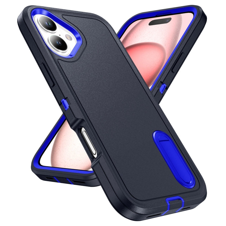 For iPhone 16 Plus Rugged PC + Silicone Phone Case with Holder