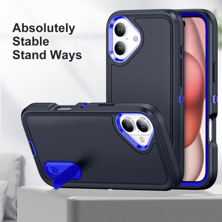 For iPhone 16 Plus Rugged PC + Silicone Phone Case with Holder