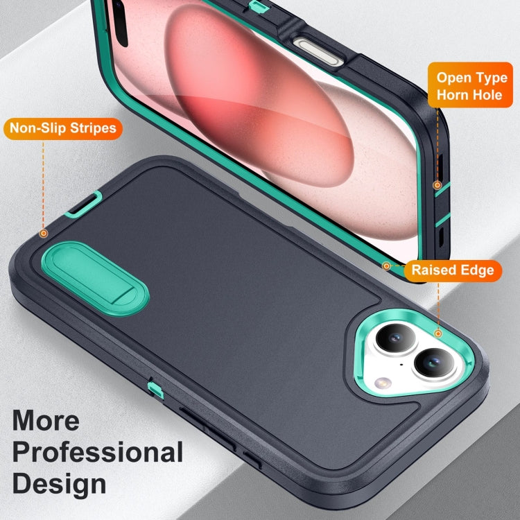 For iPhone 16 Plus Rugged PC + Silicone Phone Case with Holder