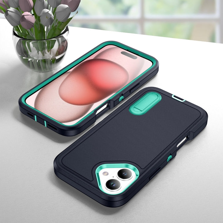 For iPhone 16 Plus Rugged PC + Silicone Phone Case with Holder