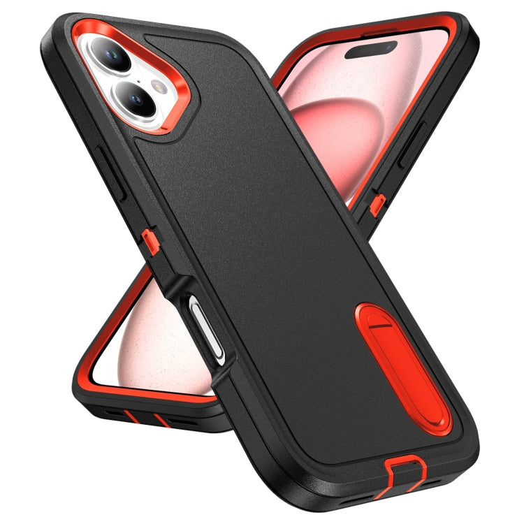 For iPhone 16 Rugged PC + Silicone Phone Case with Holder