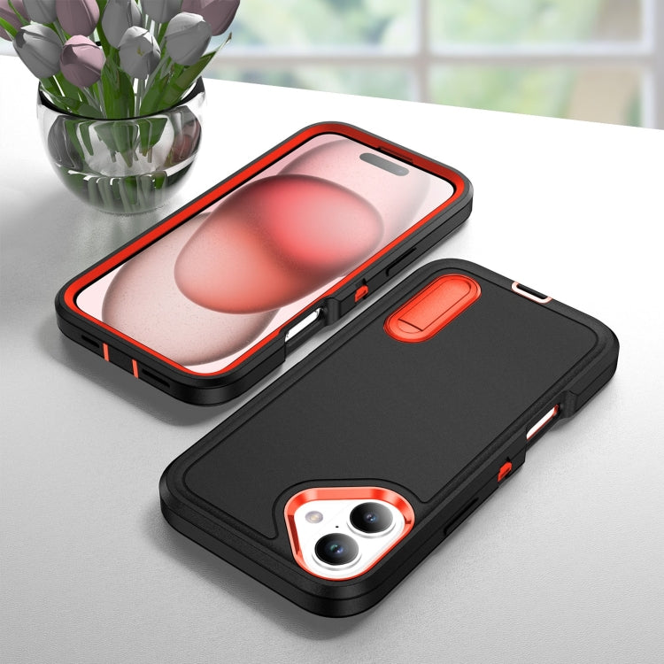 For iPhone 16 Rugged PC + Silicone Phone Case with Holder