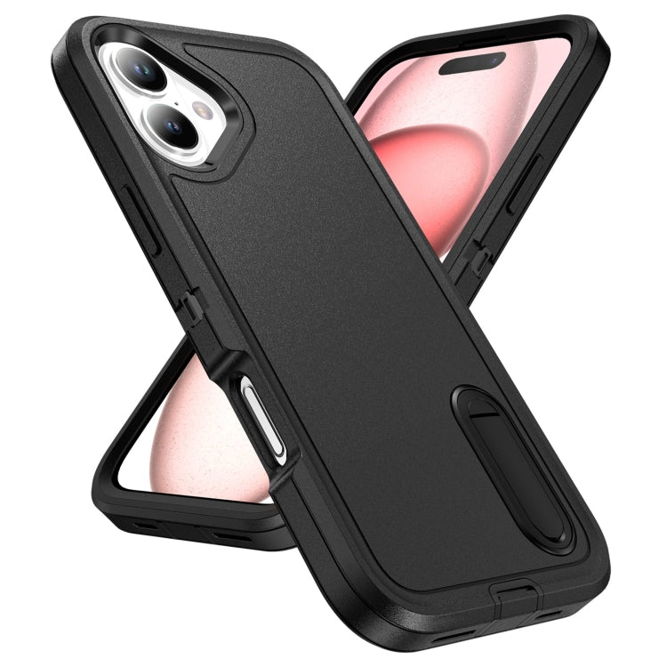 For iPhone 16 Rugged PC + Silicone Phone Case with Holder