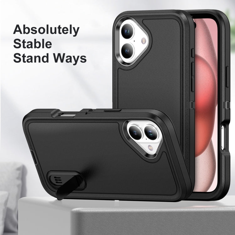 For iPhone 16 Rugged PC + Silicone Phone Case with Holder