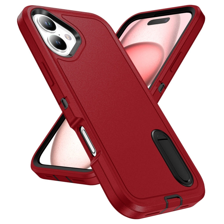 For iPhone 16 Rugged PC + Silicone Phone Case with Holder