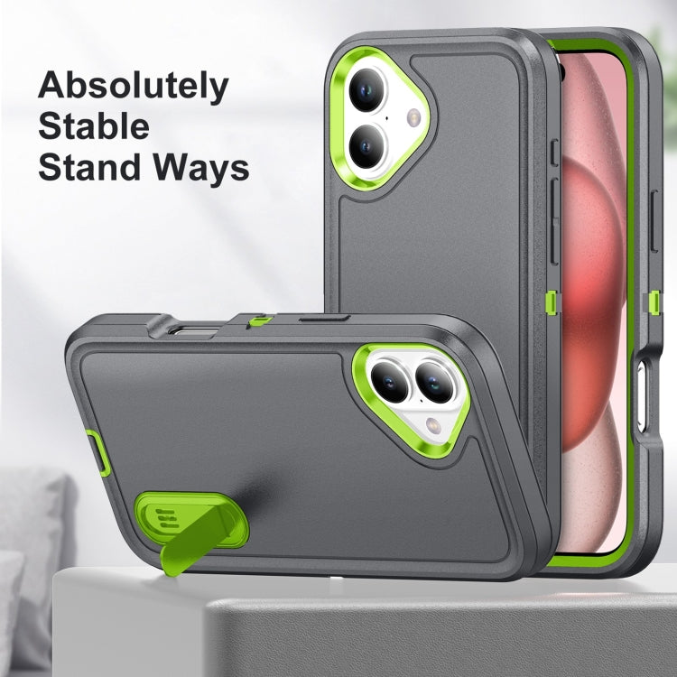 For iPhone 16 Rugged PC + Silicone Phone Case with Holder