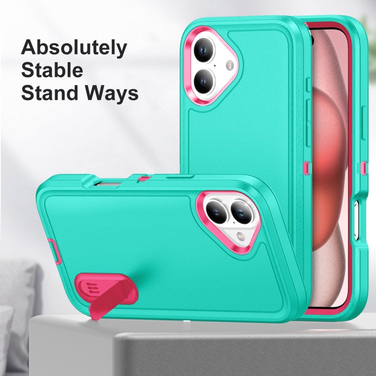 For iPhone 16 Rugged PC + Silicone Phone Case with Holder