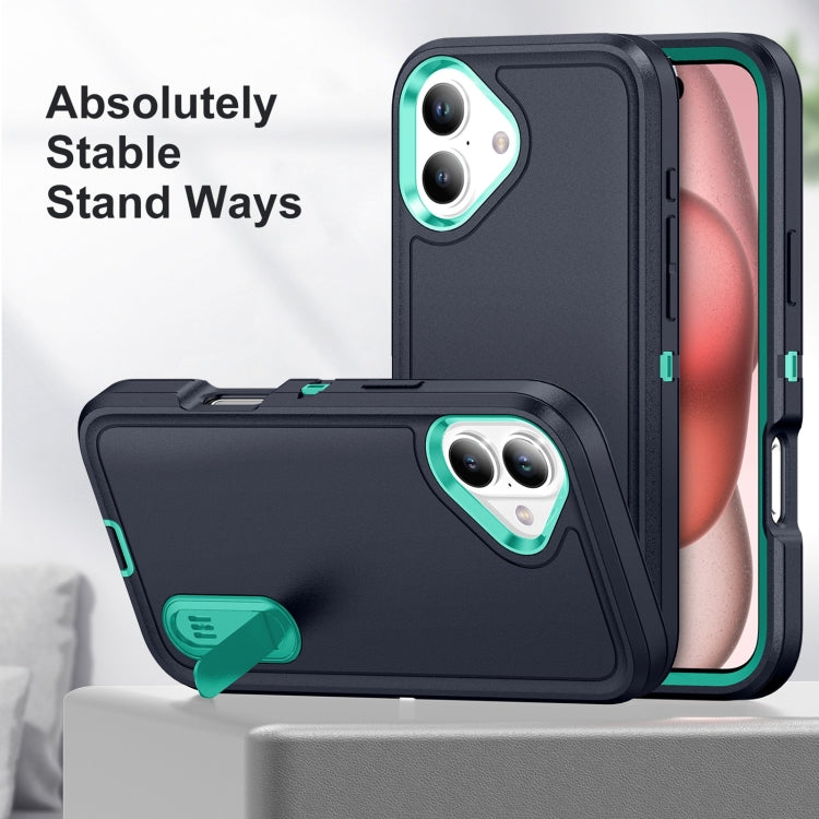 For iPhone 16 Rugged PC + Silicone Phone Case with Holder