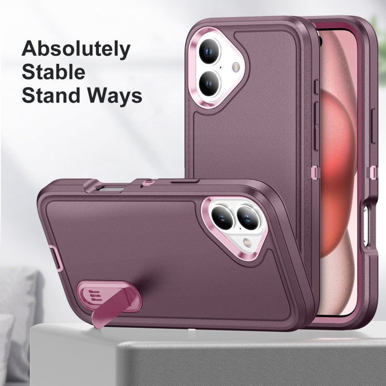 For iPhone 16 Rugged PC + Silicone Phone Case with Holder