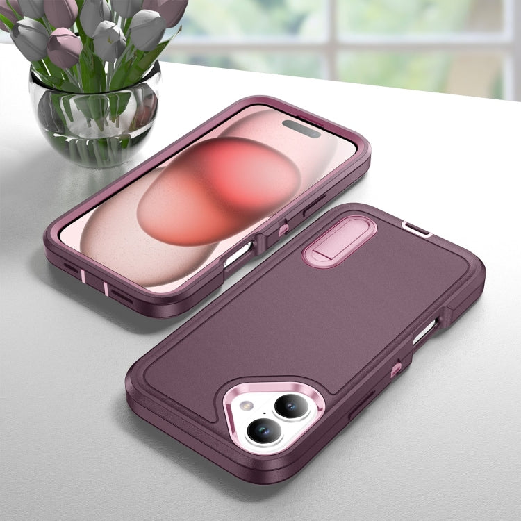 For iPhone 16 Rugged PC + Silicone Phone Case with Holder