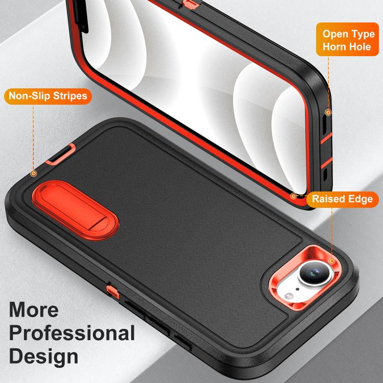 For iPhone 17e / 16e Rugged PC + Silicone Phone Case with Holder
