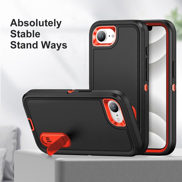 For iPhone 17e / 16e Rugged PC + Silicone Phone Case with Holder