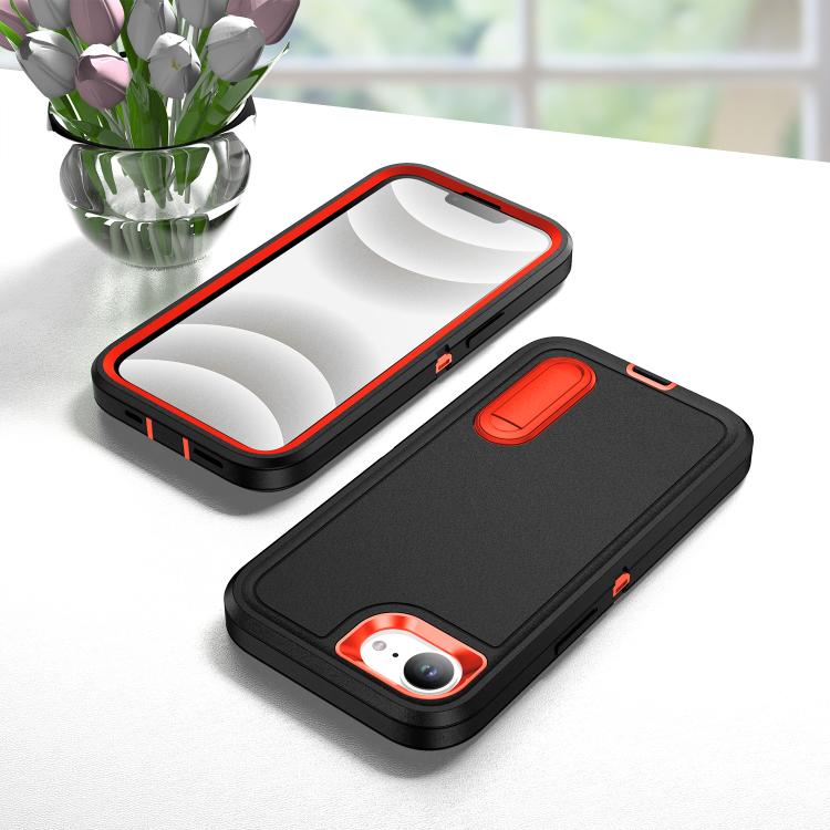 For iPhone 17e / 16e Rugged PC + Silicone Phone Case with Holder