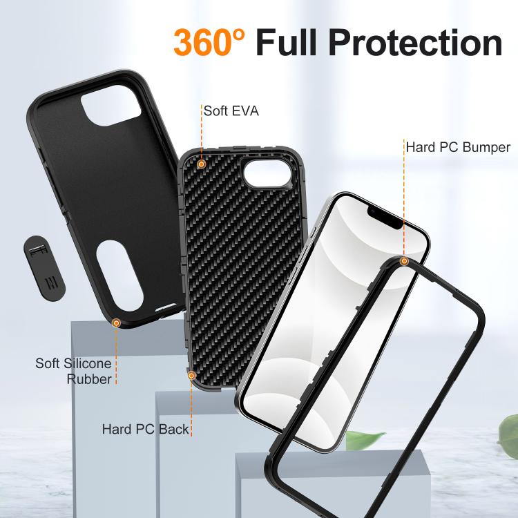 For iPhone 17e / 16e Rugged PC + Silicone Phone Case with Holder