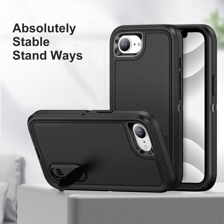 For iPhone 17e / 16e Rugged PC + Silicone Phone Case with Holder