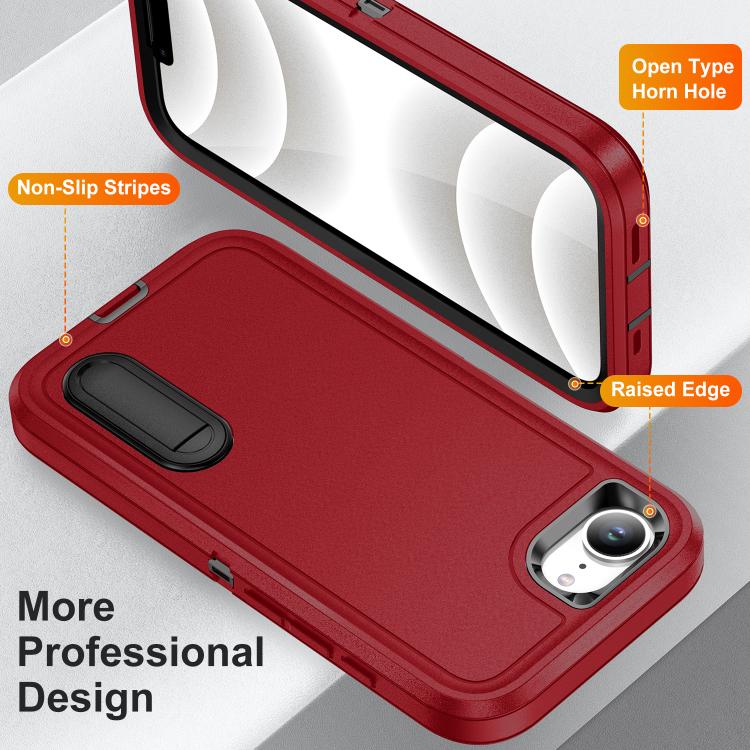 For iPhone 17e / 16e Rugged PC + Silicone Phone Case with Holder