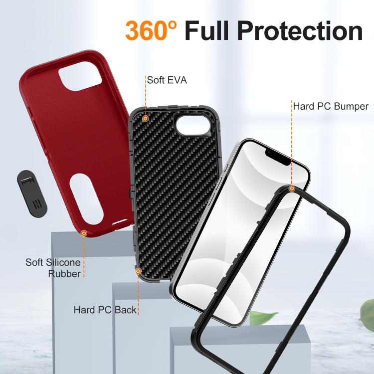 For iPhone 17e / 16e Rugged PC + Silicone Phone Case with Holder