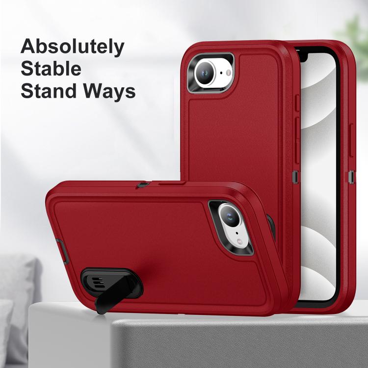 For iPhone 17e / 16e Rugged PC + Silicone Phone Case with Holder