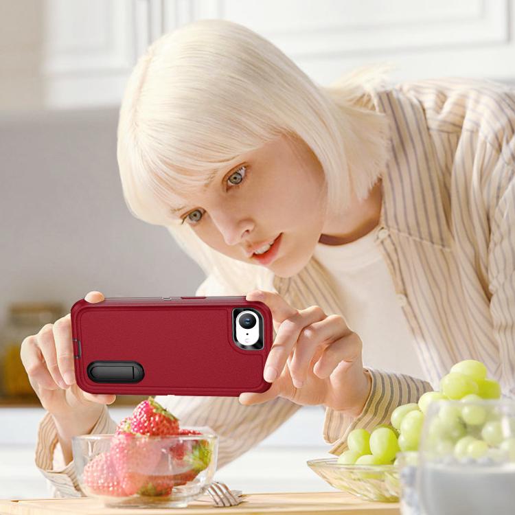 For iPhone 17e / 16e Rugged PC + Silicone Phone Case with Holder