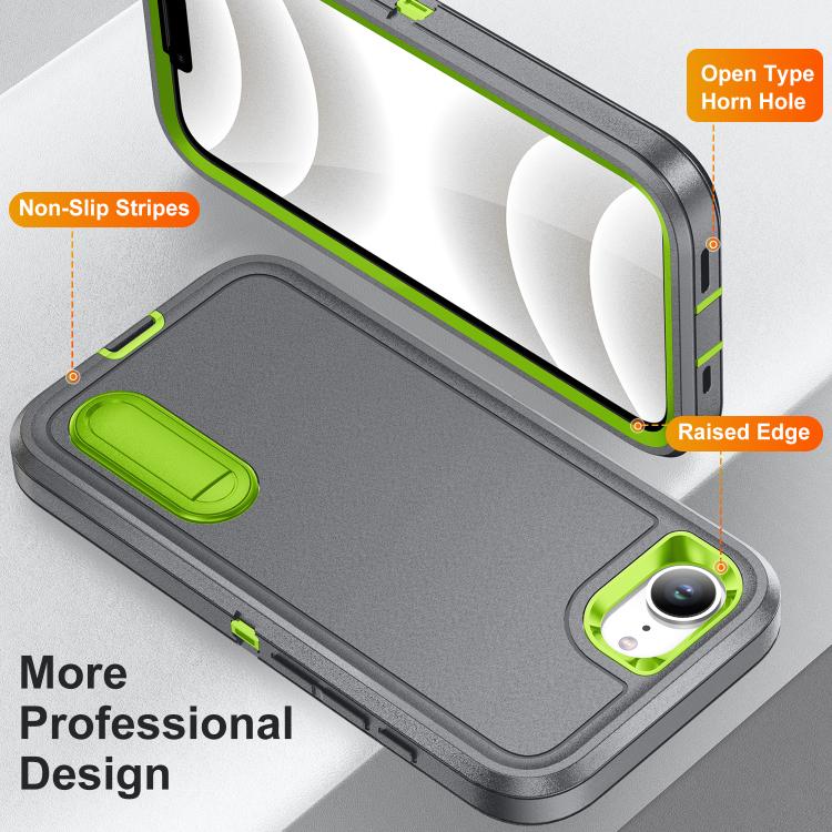 For iPhone 17e / 16e Rugged PC + Silicone Phone Case with Holder