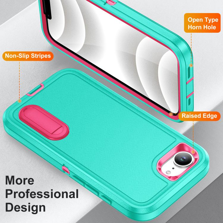 For iPhone 17e / 16e Rugged PC + Silicone Phone Case with Holder