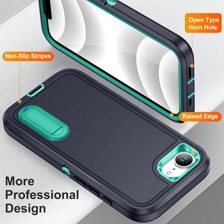 For iPhone 17e / 16e Rugged PC + Silicone Phone Case with Holder