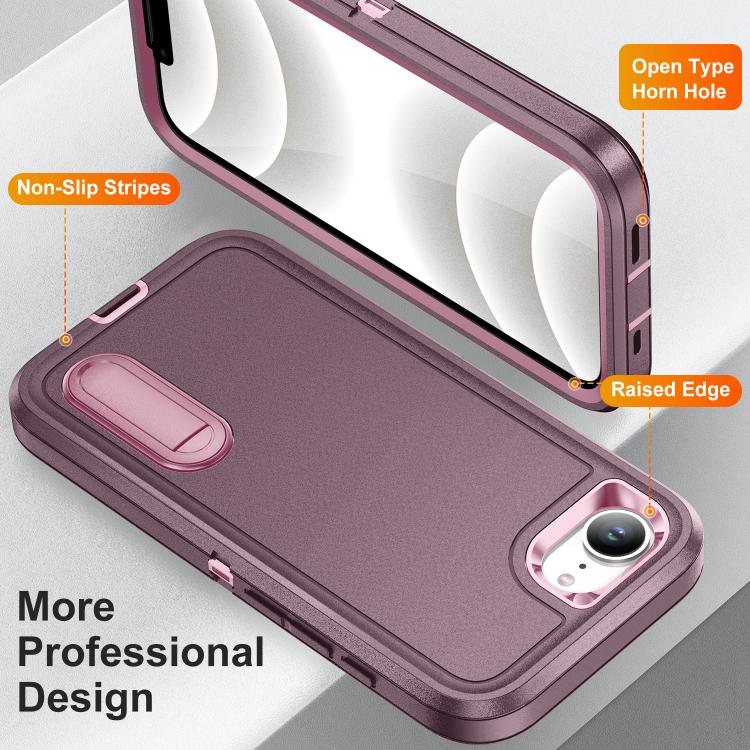 For iPhone 17e / 16e Rugged PC + Silicone Phone Case with Holder