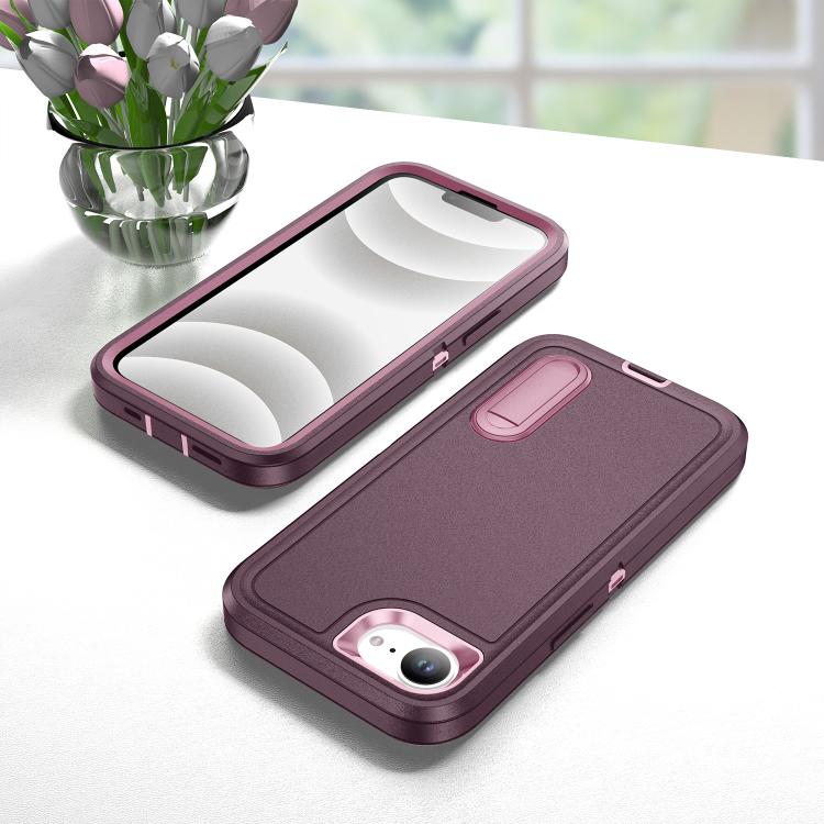 For iPhone 17e / 16e Rugged PC + Silicone Phone Case with Holder