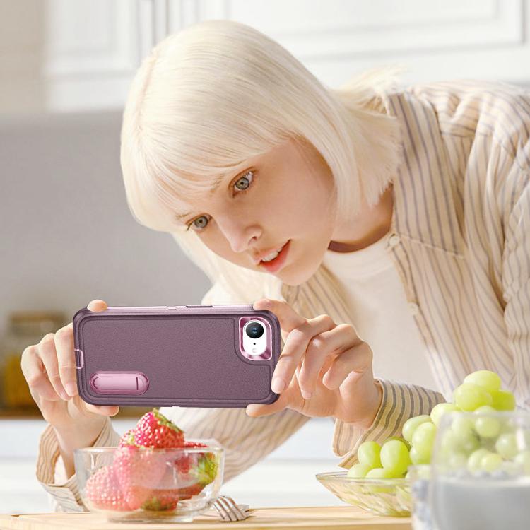 For iPhone 17e / 16e Rugged PC + Silicone Phone Case with Holder