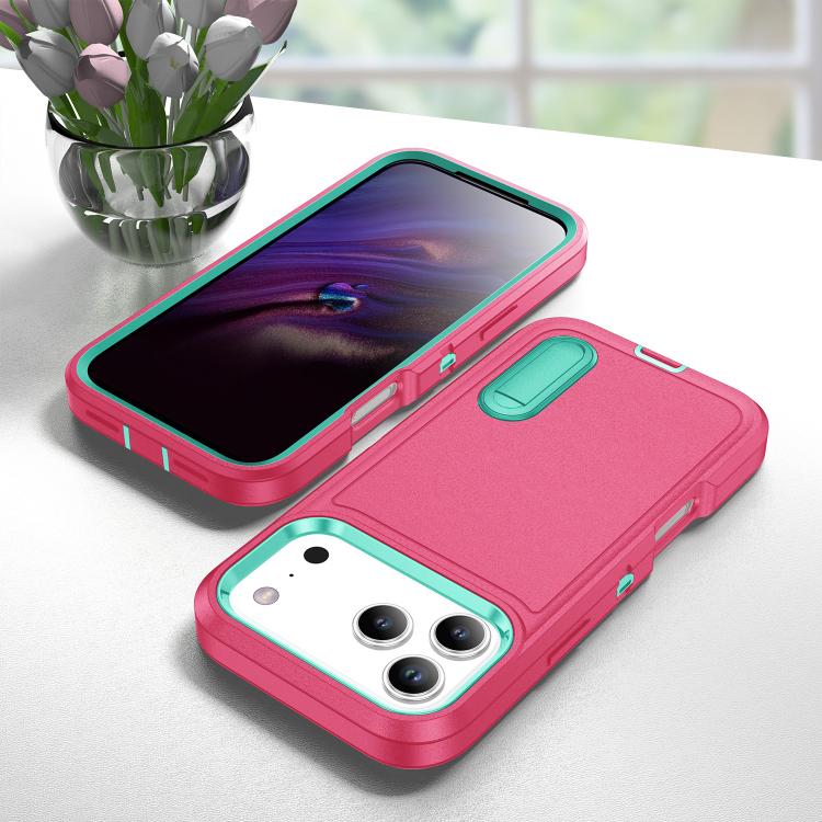 For iPhone 17 Pro Max Rugged PC + Silicone Phone Case with Holder