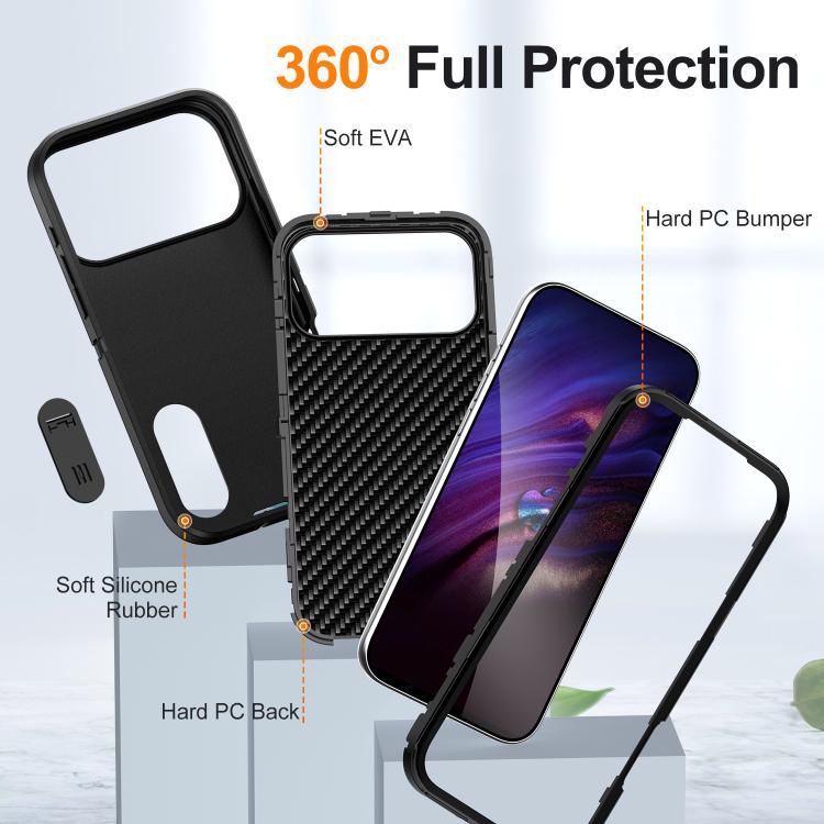 For iPhone 17 Pro Max Rugged PC + Silicone Phone Case with Holder